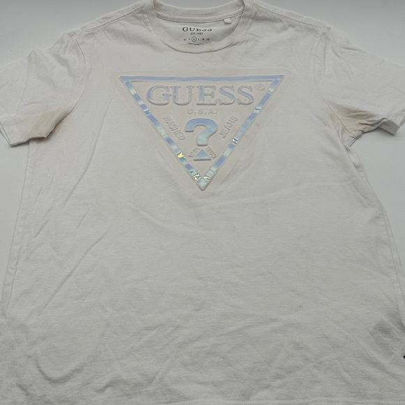 Men’s White Iridescent Guess Logo T Shirt - Picture 2 of 7